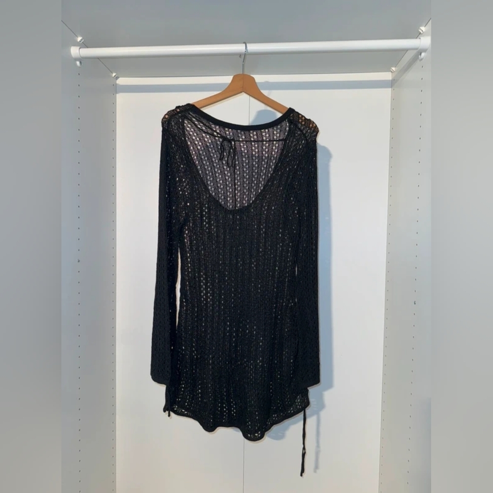 Black Sheer Knit Long Sleeve Top